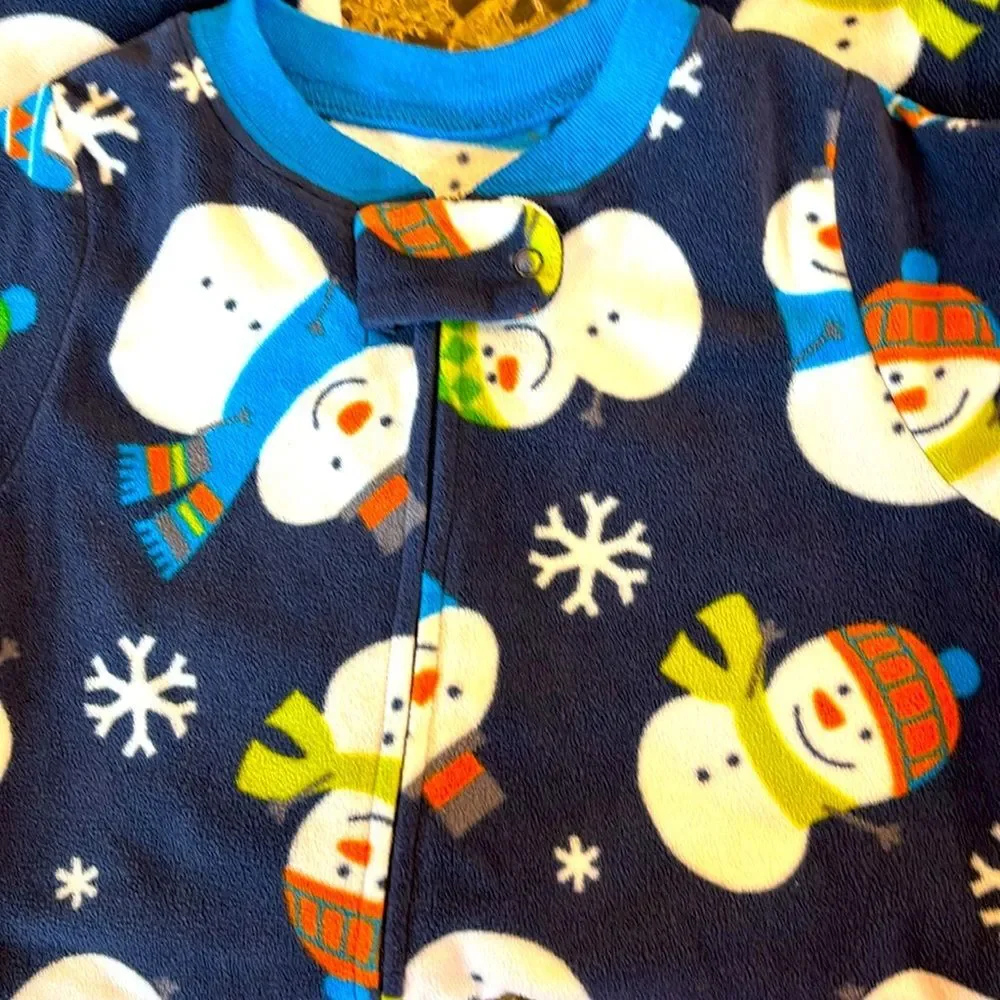 Carter's Snowman Fleece Footed Boys Navy Blue Pajamas Sleeper Pjs Size 12M White